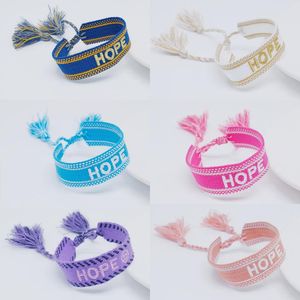 Bangle 10PCS 2022 Hot Letter HOPE Embroidery Fabric Bracelets for Women Girls Handmade Charm Wrap Bracelet Boho Jewelry Wholesale