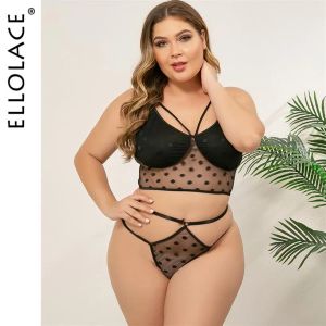Ellolace Polk Dot New Plus Lingerie Underwear set Lace see seel female female sexy lingeries xl-4xl全体の女性bra y200415299z