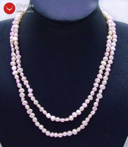 Collane Qingmos Moda 67mm Collana di perle rosa chiaro d'acqua dolce naturale barocca per donna Collana lunga 40 