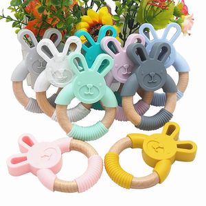 Koraliki Chenkai 5pcs Rabbit silikon drewniane drewniane dziecko zwierzęcy je zwierzęta do majsterkowania pielęgnacja dla niemowląt żucie łańcuch łańcucha naszyjnika