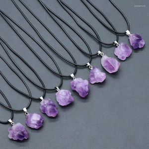 Pendant Necklaces Ore Rock Natural Amethysts Necklace For Women Party Small Irregular Purple Crystal Cluster Charms Reiki Jewelry