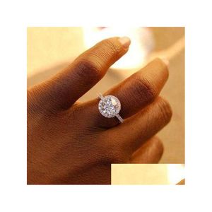 Solitaire Ring Womens Round Gemstone Sier Engagement Smycken Simated Diamond Rings for Wedding Drop Delivery DHX9E