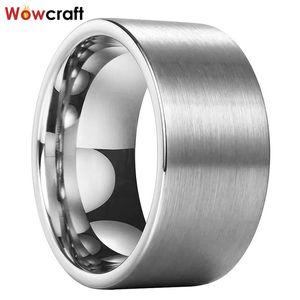 Ringar 10mm 12mm Big Wide Band Tungsten vigselring för män Borstad Finish Plat Shape Engagement Ring Comfort Fit Fit