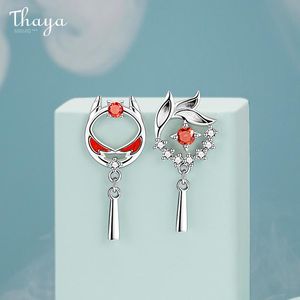 Серьги-гвоздики Thaya, оригинальные серьги из стерлингового серебра S925, красные масляные серьги в виде льва, висячие серьги в стиле зверя для женщин, серебряные серьги, ювелирные изделия