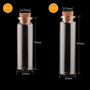 Quality Empty Glass Jars With Cork Pendant Craft Clear Glass Vials Bottles 22mm Diameter Multiple Specification for Choose