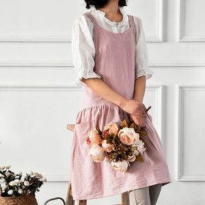 Basic Casual Dresses Japanese Style Aprons Cotton Linen Cross Back Sleeveless Apron Men Painting Cooking with Pockets Household 230519