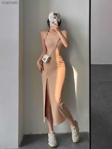 Casual Dresses TVVOVVINEuropean Summer Fashion New Simple Casual Style Sexy Trend Slim Dress Solid Color Side Slit Sleeveless Women's WCWZ L230520