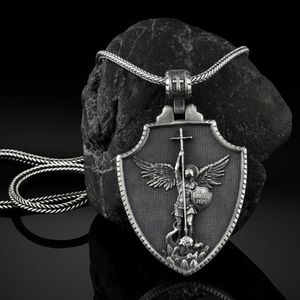 Halsband klassiska Pure Tin Angel Cross Pendant Halsband Metal Herrkedja Halsband Kristendom Religion Tillbehör Retro smycken