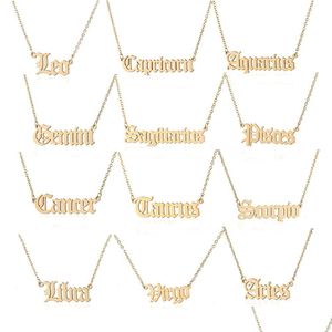 Colares pendentes de aço inoxidável 12 zodíaco para homens homens Moda Constelações de colar de ouro Libra escorpio sagitário capr dhlwt