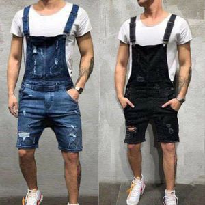 Mäns jeans män rippade jeans jumpsuits hi street nödställda denim bib overaller för mans jeans hängspädda byxor man rompers 230519