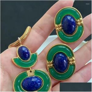Stud Earrings Western Reflux Antique Jewelry Gold Plated Stone Inlaid With Imitation Glass Oval Earrings. Drop Delivery Dhgarden Dhy1X