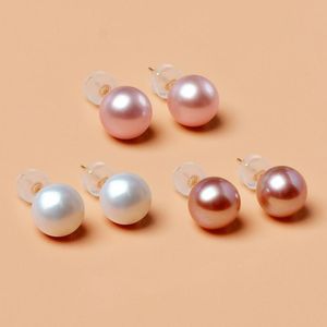 Stud XF800 Pure 18k Gold Pearl Earrings Natural Frespat Purple Pink AU750 Fina smycken 4.510.5mm Pearl Anniversary Gift for Women