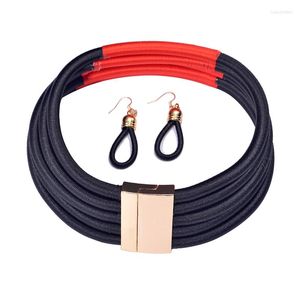 Halsband örhängen set uddein bohemian afrikansk nackece polyester fiber lindande guld färg magnet spänne uttalande vintage krage smycken