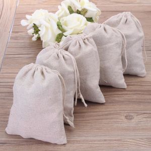 Kutular Doğal Keten Hediye Çantası Küçük Drawstring Çantası 10x15cm (4x6 