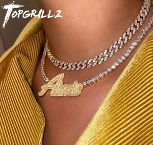 Necklaces TOPGRILLZ New AZ Custom Name Letters Pendant With 4mm Tennis Chain High Quality Micro Pave CZ Hip Hop Jewelry For Women Men