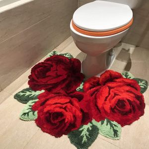 Carpet 3 Roses Beautiful and Soft Rose Rug for Bathroom Stool Toilet Bath Mat U Shaped Red Blue Pink Purple 230520
