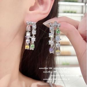 Huggie Women Lake Light Water Shadow Rainbow Gemstone Earrings 18K Gold Miltated Water Drop Geometric Zircon Earrings