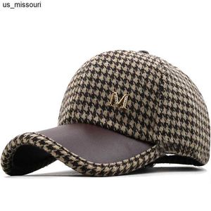 Boll Caps New Trendy Houndstooth Cap Classic Brown British Check Designer Hat Brand Baseball Hats For Girl Women Winter Trucker Caps Bone J230520