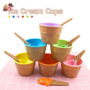 Ice Cream Tools 6PCS Plastic Cups With Spoons Festive Dessert Bowls Assorted Colors Cup Set Mould Container 230520