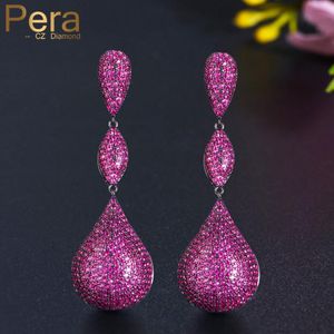 Knot Pera Luxury Big Disco Ball Hot Pink CZ Stone Aesthetic Black Gold Color Long Engagement Party Dangle Earrings for Women E597