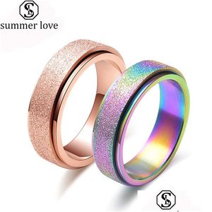 Band Rings High Quality 6Mm Rotating Wedding For Women Men Rose Gold Titanium Steel Matte Engagement Promise 7 Fashion Jewelry Drop Dhlot