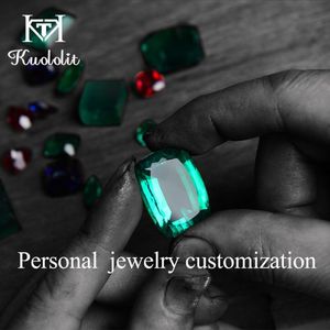반지 Kuololit Customize OEC Moissanite Ruby Emerald Sapphire Solid Gold Ring and Earrings Fine Jewelry 약혼 반지