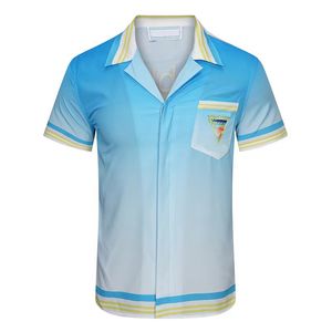 Letnie koszule designerka koszula polo szyja z krótkim rękawem bawełniany guziki hawajski w stylu nadmorski mężczyźni kwiatowy pasek latający ryb