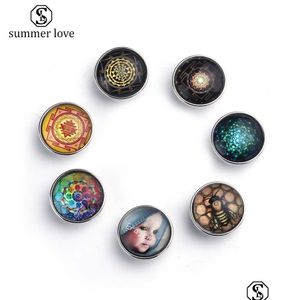 Charms Moda 20mm Snap Button Charm de vidro para pulseira de couro Molece Flor Molce