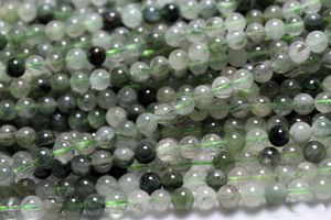 Crystal 1 Strands/Set) 68mm Natural Actinolite Green Rutilated Quartz Crystal Smooth Round Pärlor Stone For Smyckes Maki