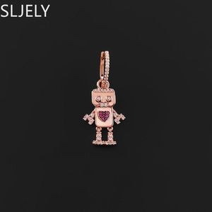 Örhängen Sljely februari Nytt mode S925 Sterling Silver Rose Gold Valentine Pink Robot Drop Earring 1 st för kvinnor Monaco Brand Jewelry