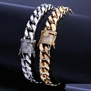 Urok bransoletki 10 mm Miami Cuban Link lodowe Złoty Sier Hip Hop Bling Łaienki Biżuteria Męska Bransoletka Dostawa DHGW8