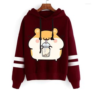 Women's Hoodies 2023 Fashion Womens Boba Sippin Hamster Print Spring Autumn Casual Sport Jacket Kawaii Korean Sudaderas Mujer