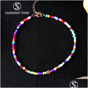 Beaded Necklaces New Fashion Beach Choker Necklace Moon Star Sun Pendant For Women Rice Beads Chain Jewelry Gift Drop Delivery Pendan Dhzab