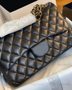 10a espelho de qualidade designer clássico saco de aba dupla de 30 cm bolsa feminina de couro de couro de couro real pão preto de couro preto crossbody ombro