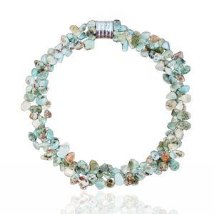 Halsketten LiiJi Einzigartiger natürlicher Stein, blauer Larimar, 3 Reihen, Magnetverschluss, modische Statement-Halskette, 50,8 cm, schönes Geschenk für Frauen