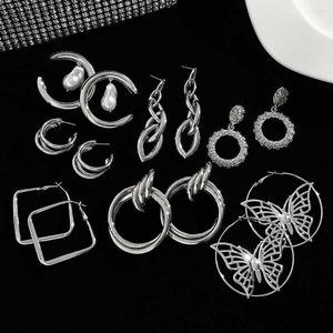 Hoop örhängen Freetry Fashion Silver Color Geometric Circle For Women Punk Butterfly Pearl C-Shaped Earring Statement Smycken