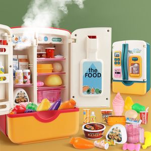 Cozinhas jogam comida para crianças brinquedos de cozinha de cozinha acessórios de geladeira com geladeira cortando comida fingir brinquedos de brincadeira presentes de educação 230520