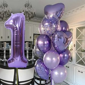 Украшение, 12 шт., воздушные шары на день рождения для мальчиков и девочек, фиолетовый шарик с номером, украшение на день рождения, дети лет