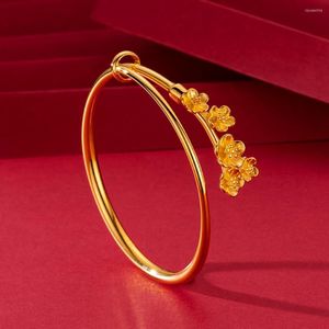 Bangle Women Ajusta Ajuste Bracelete da Flor Nacional Solid Solid 18k Gold Amarelo Classic Lady Lady Pretty Party Gift DiA 58mm