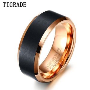 Pierścienie Tigrade Mężczyźni pierścień czarny matowy z różowym złotem wewnątrz topny ślubnej z węglika wolframu 8 mm dla męskiej samicy przeciwkrotnie silną biżuterię