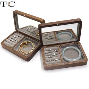 Boxes Walnut Jewelry Storage Collection Box Portable Desktop Storage Box with Mirror Makeup Gift Box