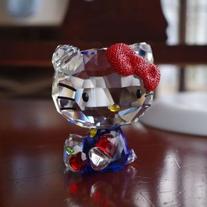 Jewelry Exquisite Crystal Cartoon Cat Figurines Car Ornament Apple Kitty Cat Animal Paperweight Home Table Decoration Lady Child Gift