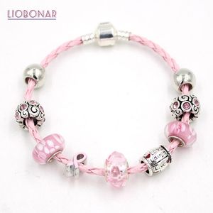 Bangle Breast Cancer Awareness Jewelry Lampwork Murano Glass Bead Live Laught Love Pink Ribbon Breast Cancer Bracelets for Women Gifts