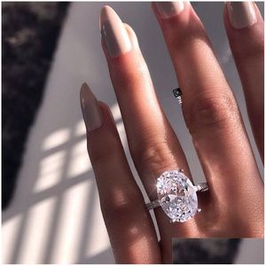 Solitaire Ring Womens Wedding Rings Fashion Sier Gemstone Engagement Smycken Simated Diamond för Drop Delivery Dhasr