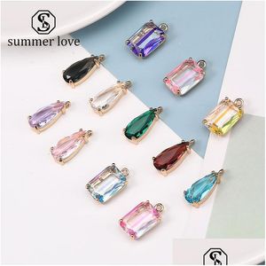 Charms Arrival Colorf K9 Crystal Glass Pendant For Necklace Earring Fashion Waterdrop Square Transparent Copper Charm Diy Jewelry Dr Dh7Qw