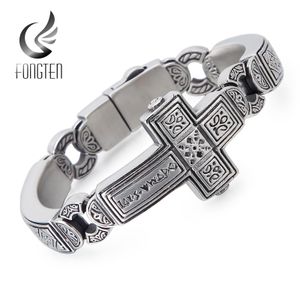 Bracelets Fongten Cross Charms Vintage Metal Bangle Stainless Steel Heavy Mens Retro Punk Bracelets Cool Male Jewelry Armband