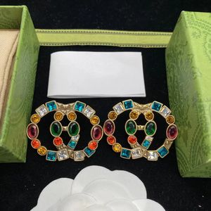 Brincos de gemos coloridos Brincos de designer de banda de luxo para mulheres letra de cobre vintage G Jóias duplas