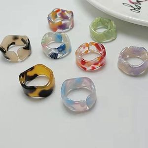 Cluster Rings Fashion Wave Multicolor Acetate Finger Ring Geometric Opening Harts Akrylkedja