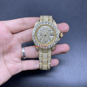 Gold Men's Diamond Fashion Watch Stainless Steel Hand Inlaid Diamonds Band Top Quality Men's Watches Fully Automatic Mechanical Calendar Watch