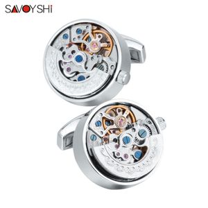 Savoyshi Functional Watch Movement Cufflinks for Mens Shirt Steampunk Mechanical Gears Cuff Links高品質のブランドジュエリー